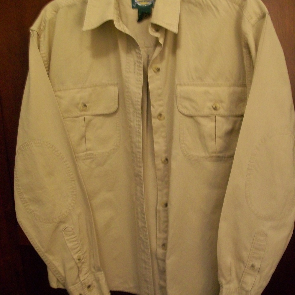 Cabela's Tan Lng Slv Md Shirt w/ Dbl pockets 100%